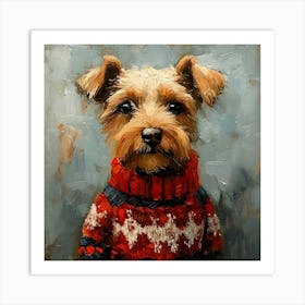 Airedale In Christmas Sweater 1 Art Print