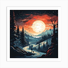 Sunset In The Forest for Christmas Art Print