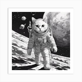 A Cat In Cosmonaut Suit Wandering In Space Art Print