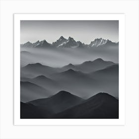 Mountain Range In Fog 4 Art Print