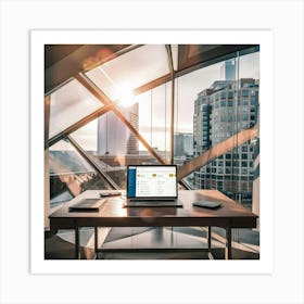 Desk With Laptop In Front Of Window 1 Art Print