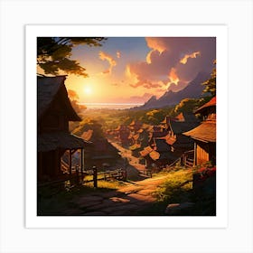 Village At Sunset 1 Art Print