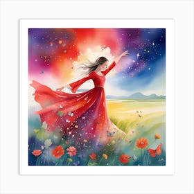 Girl In A Red Dress Art Print