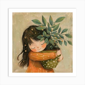 Little Girl Hugging A Plant 1 Art Print