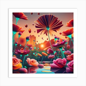 3d Flowers Art Print