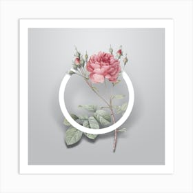 Vintage Pink Cumberland Rose Minimalist Botanical Geometric Circle on Soft Gray n.0431 Art Print