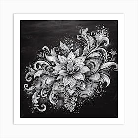 Doodle Flower On Blackboard Art Print