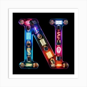 Neon Letter N made of LIght Bulb Art Print