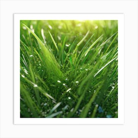 Green Grass With Water Droplets 4 Art Print