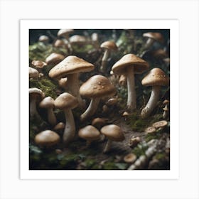 Mushrooms In The Forest Art Print