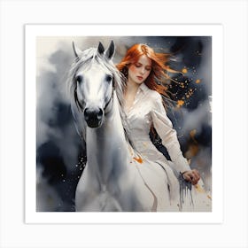 White Horse watercolor Art Print