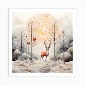 Frosty Serenity: Layered Christmas Deer Bliss Art Print