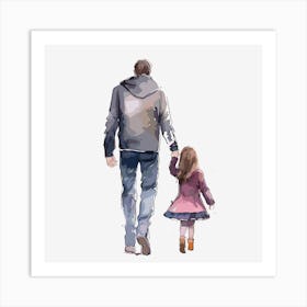 Father And Daughter Walking Father's Day Art Print