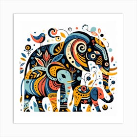 Elephants And Birds Art Print