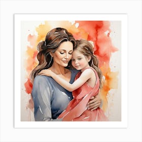 Watercolor Of Mother And Daughter Art Print