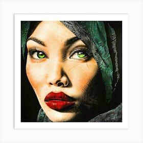 Green Eyed Lady - Ruby Lips Art Print