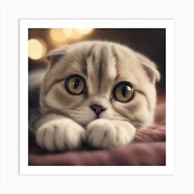 A Cute Scottish Fold Kitty, Pixar Style, Watercolor Illustration Style 8k, Png (12) Art Print