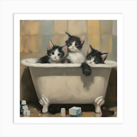 Three Kittens In A Bathtub 1 Art Print