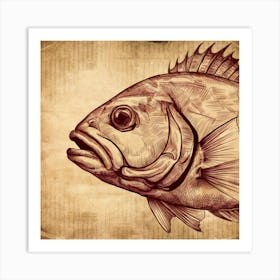 Fish Drawing On Old Paper Art Print