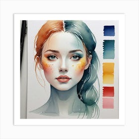 Watercolor Of A Girl Art Print