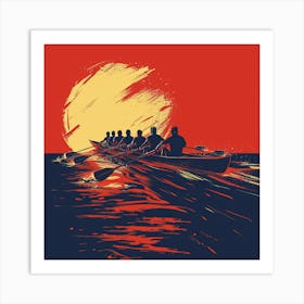 Rowing At Sunset 2 Art Print