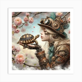 Steampunk Girl With Turtle Art Print