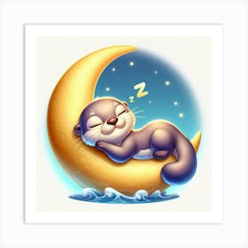 Otter Sleeping On The Moon Art Print