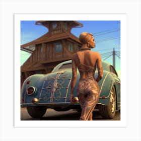 Girl With A Car Art Print