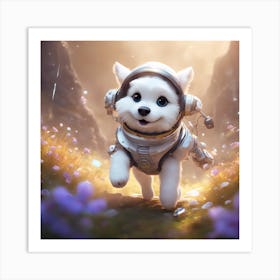 A Super Cute Chibi Zodiac Dog, In The Universe, With Snowwhite Shiny Fur, Happy Smile, Happy Smile, (2) 1 Art Print