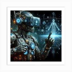 Futuristic Robot With Virtual Reality Headset Art Print