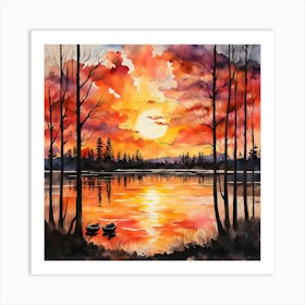 Spring Sunset Alcohol Ink Painting Art Print