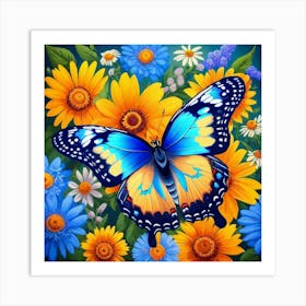 Butterfly And Flowers Art Print