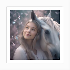 Girl And A Horse 8 Art Print