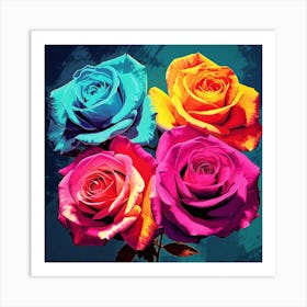 Andy Warhol Style Pop Art Flowers Rose 3 Square Art Print