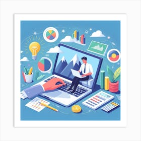 Businessman Working On Laptop Art Print