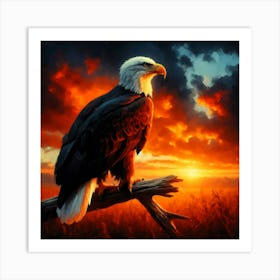 Eagle on Branch at Morning Painting - Color Wild Bird Artwork 162 Art Print