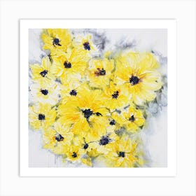 Yellow Flowers White Background Painting 2 Square Art Print