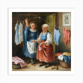 Two Women Washing Clothes Art Print