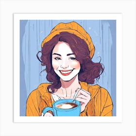 Illustration Of A Woman Drinking Coffee Art Print