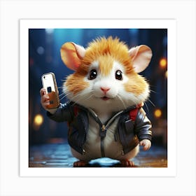 Hamster Holding A Cell Phone 4 Art Print