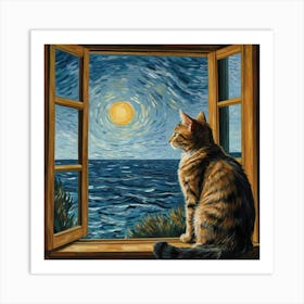 Cat Looking Out The Window 4 Art Print