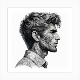 Portrait Of A Man With Tattoos Art Print