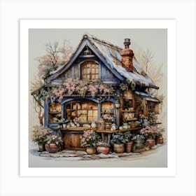 Charming Cottage with Rustic Garden: Cozy Home Design Inspiration Art Print