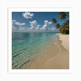 Beach With Palm Trees Art Print