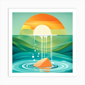 Sunset Over The Water VECTOR ART Art Print