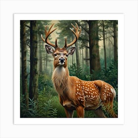 Deer In The Forest 12 Art Print