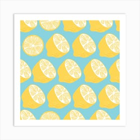 Lemon Pattern On Pastel Blue Square Art Print