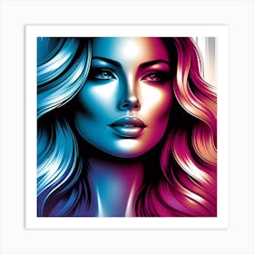 Woman In Blue And Pink Art Print