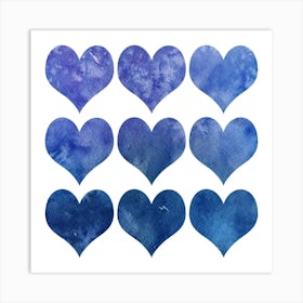 Blue Watercolor Hearts Art Print