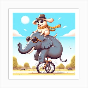 Buddies on a Unicycle Art Print